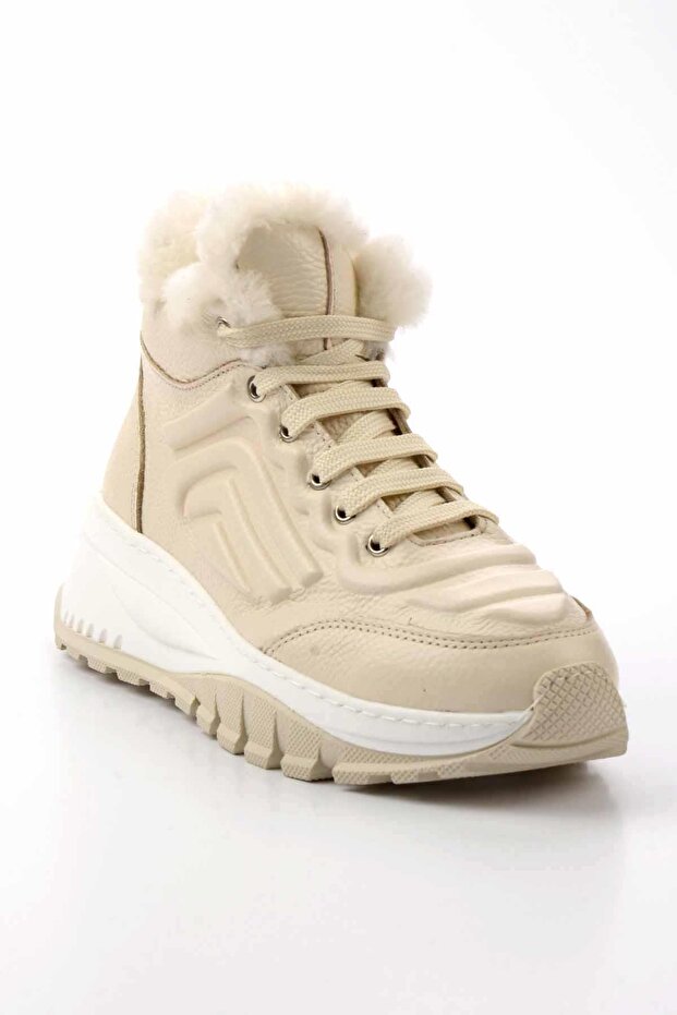 Bej Hakiki Deri Kadın Bot & Bootie K02410060103 - 3