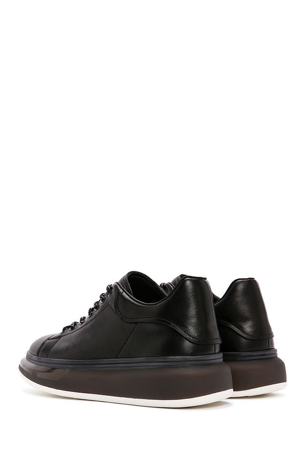Erkek Siyah Kalın Tabanlı Bağcıklı Deri Sneaker 25SFD690718 - 5