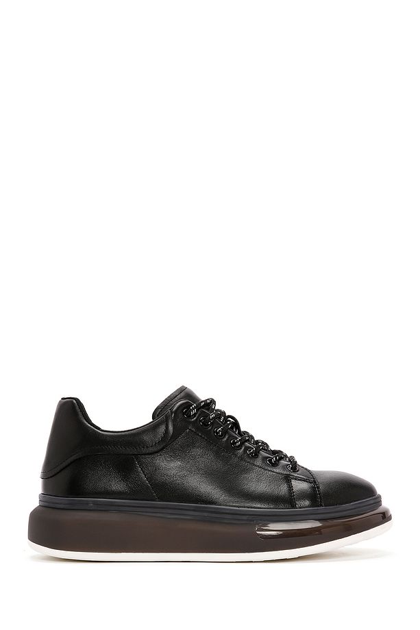 Erkek Siyah Kalın Tabanlı Bağcıklı Deri Sneaker 25SFD690718 - 1