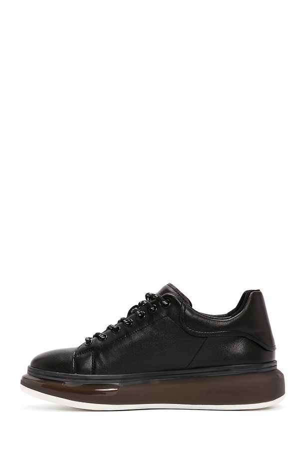 Erkek Siyah Kalın Tabanlı Bağcıklı Deri Sneaker 25SFD690718 - 2