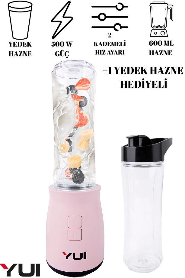 M19 500w Kişisel Smoothie Blender Pembe 1 Adet Yedek Şişe - 1