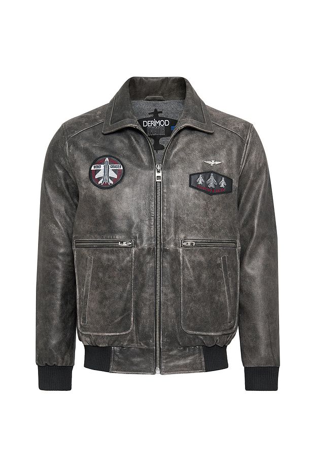 Hurricane Erkek Gri Armalı Yaka Kürklü Deri Pilot Mont 24WGD6543G6 - 4