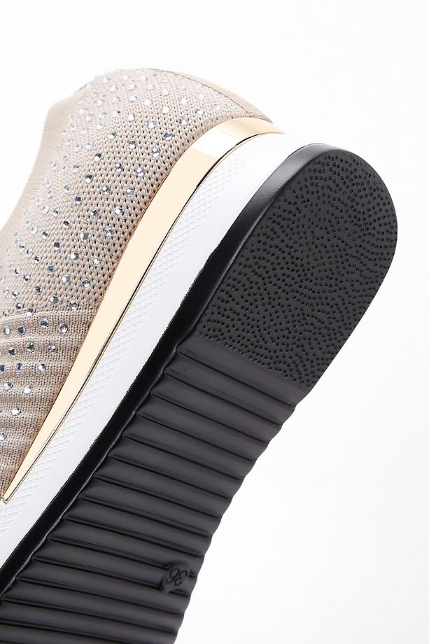Zero Kadın Bej Kalın Tabanlı Taşlı Sneaker 25sfd43006f - 7