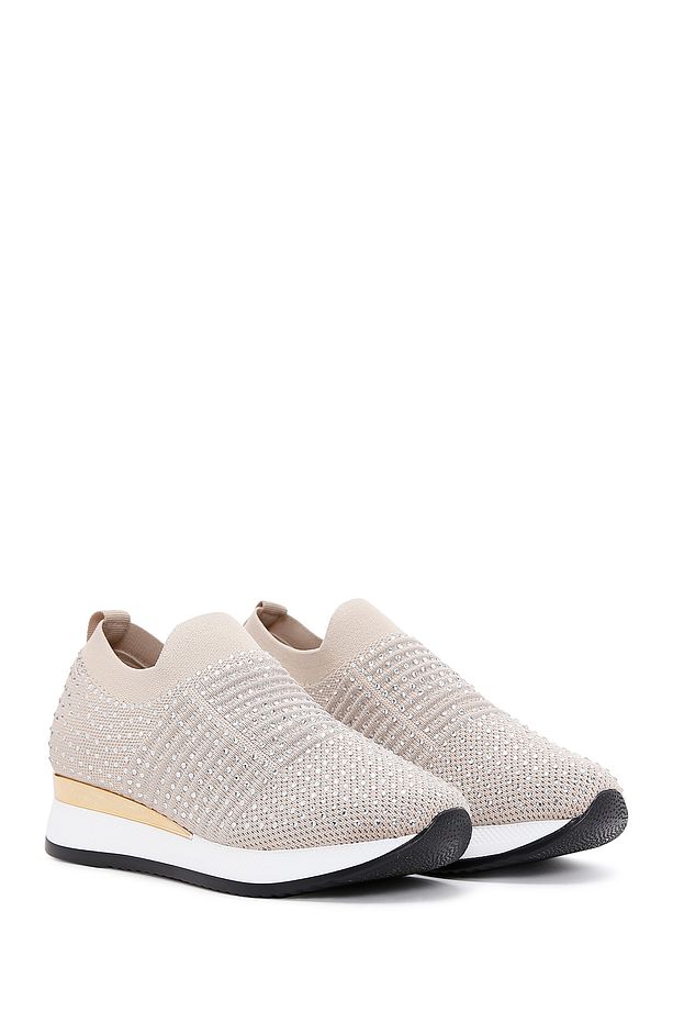 Zero Kadın Bej Kalın Tabanlı Taşlı Sneaker 25sfd43006f - 3
