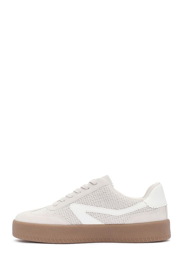 Kadın Bej Bağcıklı Kalın Tabanlı Sneaker 25SFD430514 - 4
