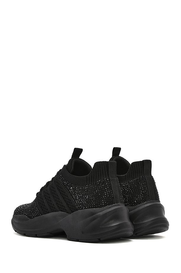 Zero Kadın Siyah Bağcıklı Taşlı Kumaş Sneaker 25sfd43156f - 5