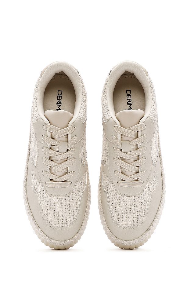 Kadın Bej Bağcıklı Kalın Tabanlı Örgülü Sneaker 25SFD430914 - 7