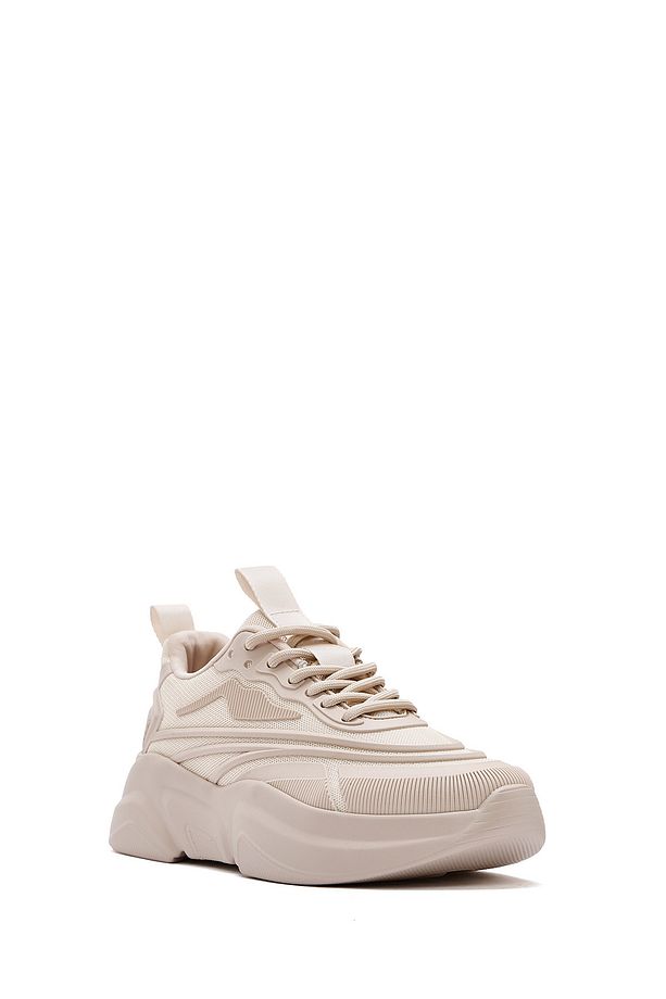 Kadın Bej Bağcıklı Kalın Tabanlı Sneaker 25SFD431114 - 7
