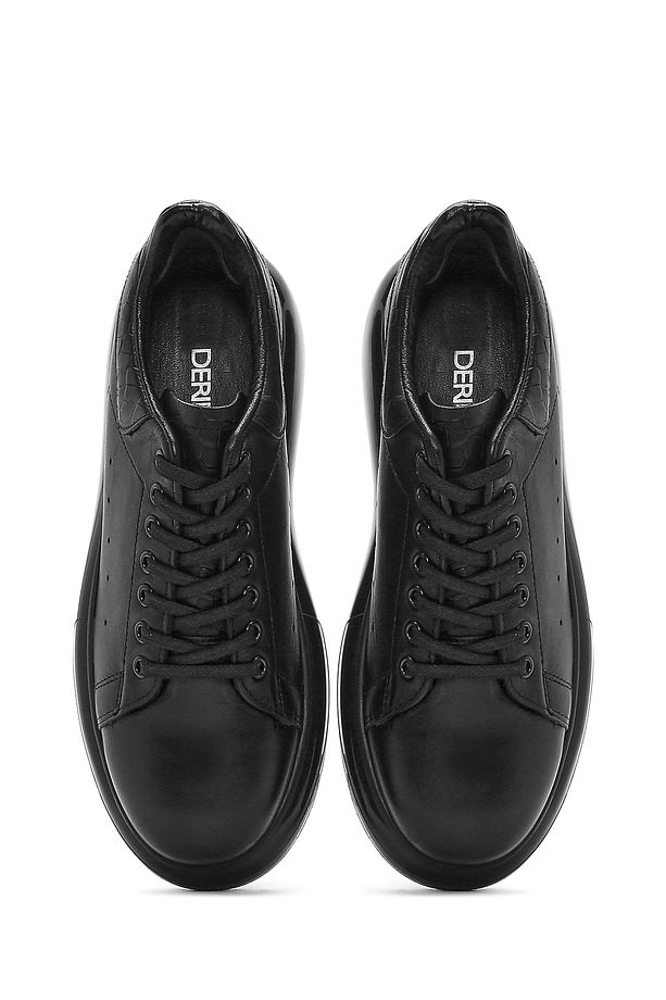 Erkek Siyah Bağcıklı Kalın Tabanlı Deri Sneaker 25SFD680018 - 7