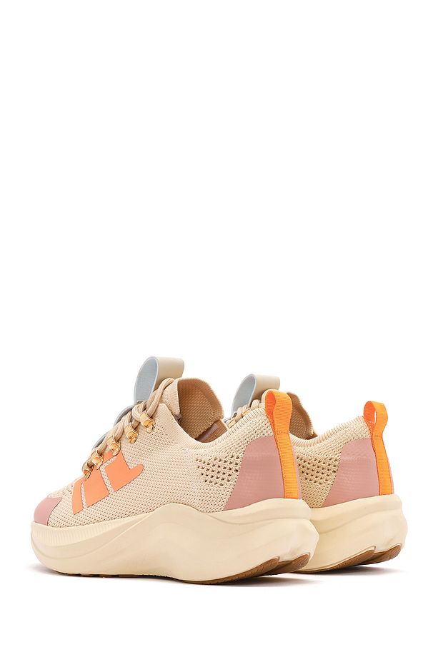 Zero Kadın Bej Kalın Tabanlı Bağcıklı Kumaş Sneaker 25sfd43166f - 5