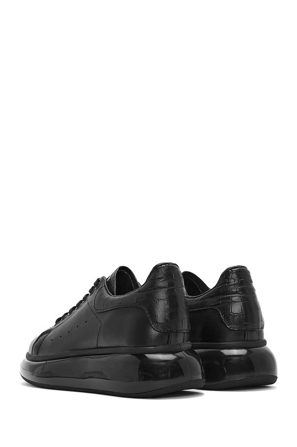 Erkek Siyah Bağcıklı Kalın Tabanlı Deri Sneaker 25SFD680018 - 5