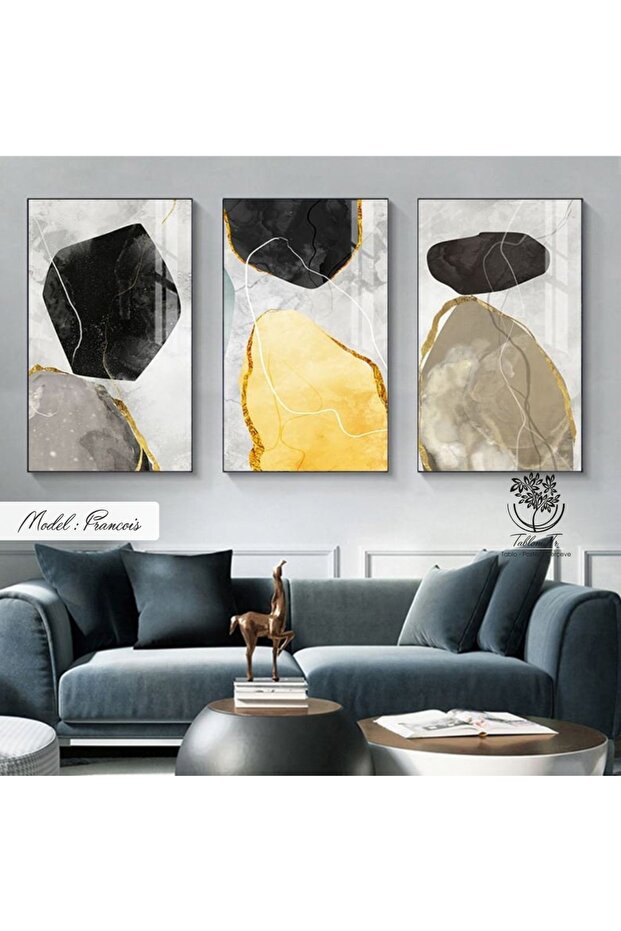 Metal Framed Real Glass Table Francois Set of 3
