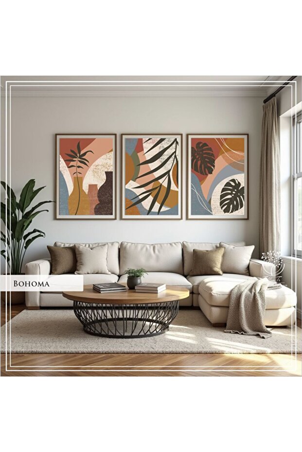 Bohama 3-Piece Decorative Painting Set with Metal Frame and Glass