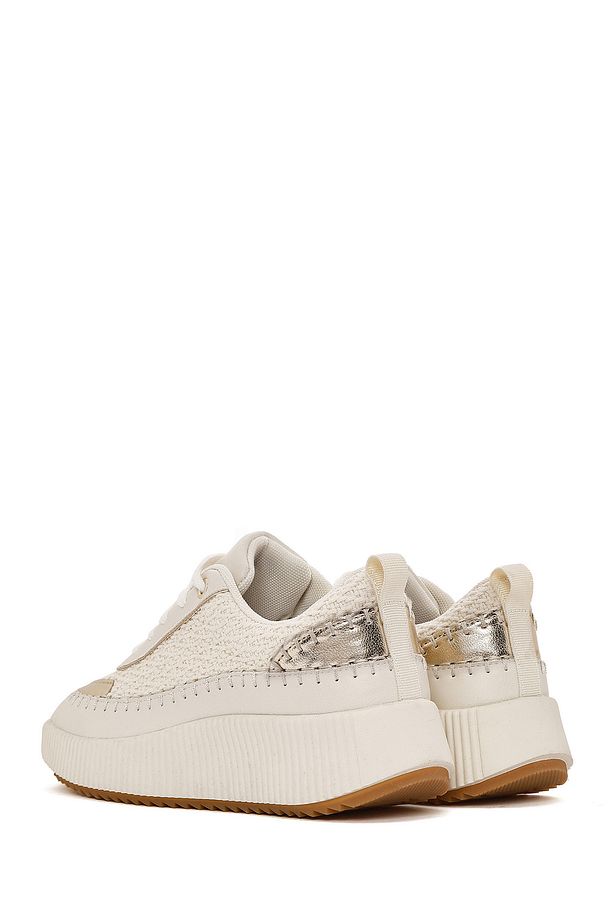 Kadın Bej Bağcıklı Kalın Tabanlı Örgülü Sneaker 25SFD43086F - 5
