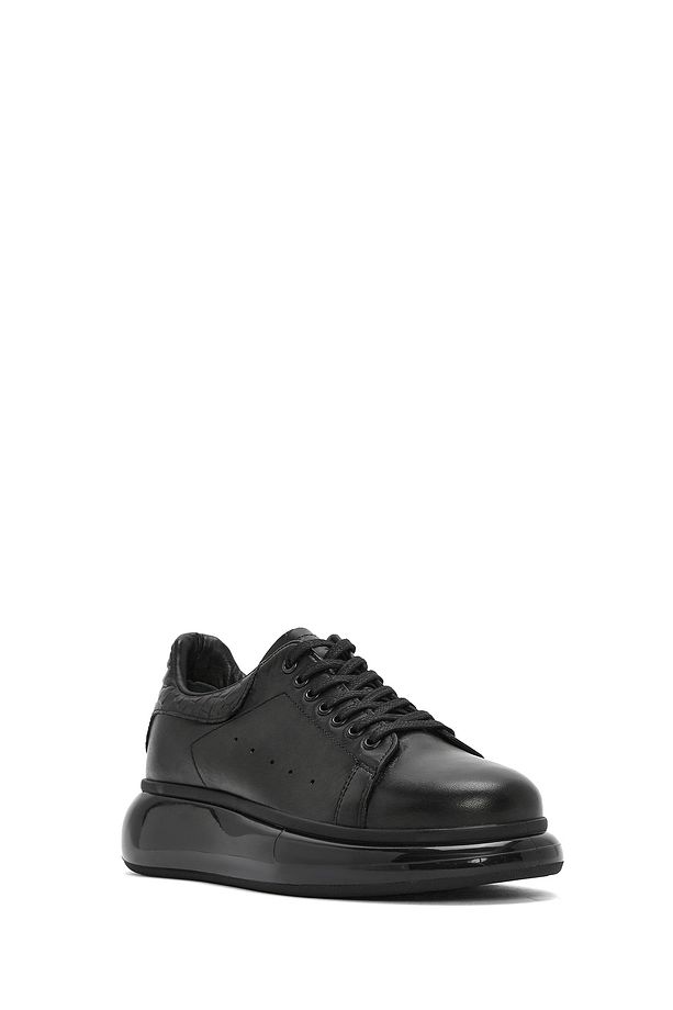 Erkek Siyah Bağcıklı Kalın Tabanlı Deri Sneaker 25SFD680018 - 6