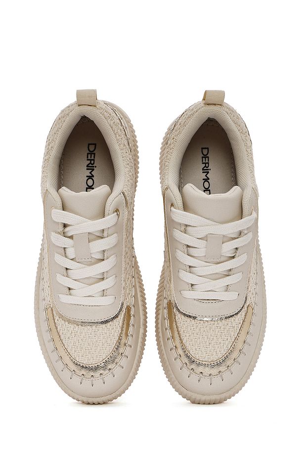 Kadın Bej Bağcıklı Kalın Tabanlı Örgülü Sneaker 25SFD43086F - 7