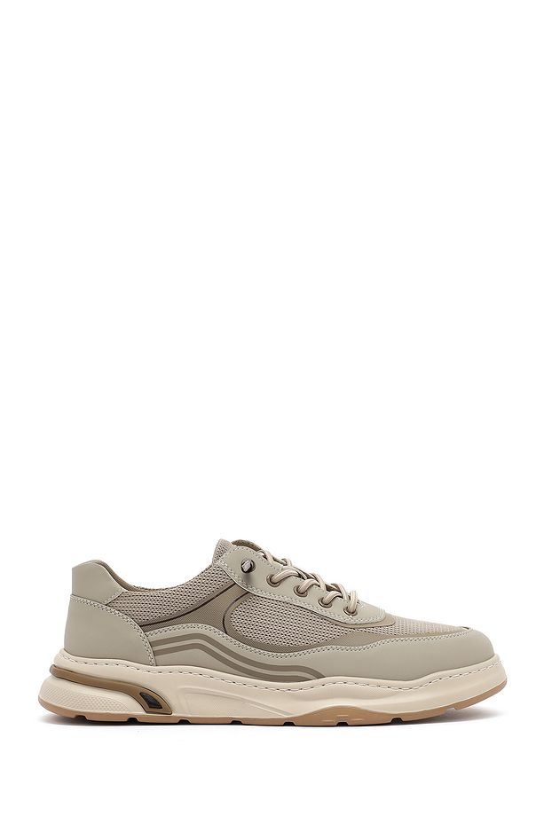 Erkek Bej Bağcıklı Deri Sneaker 25SFD693714 - 1