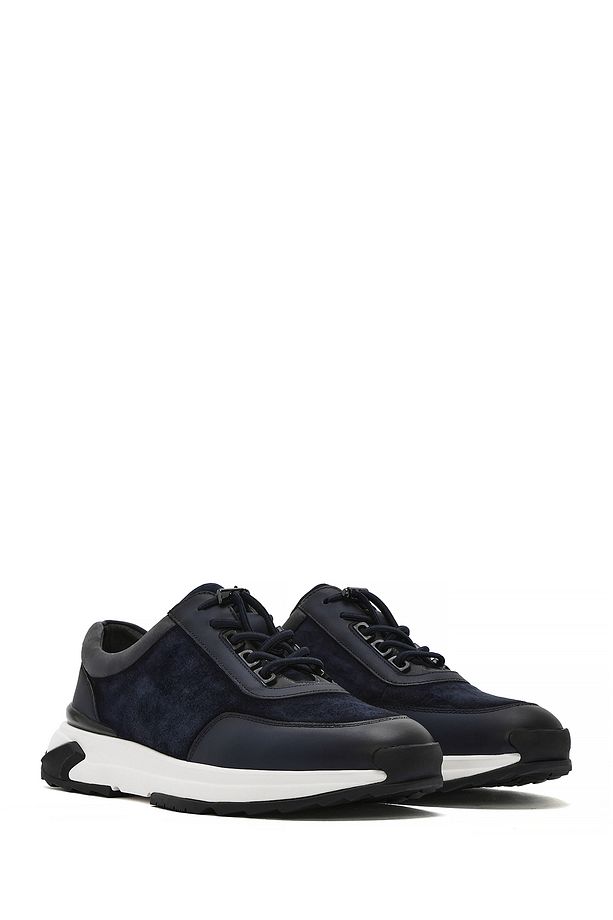 Erkek Lacivert Kalın Tabanlı Bağcıklı Süet Deri Sneaker 25SFD694610 - 3