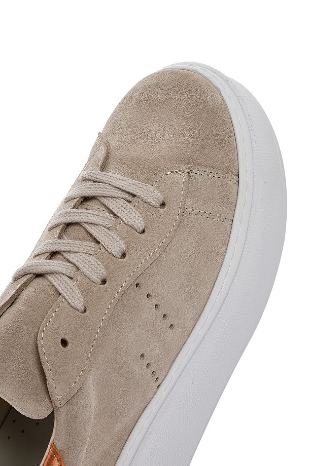 Kadın Bej Bağcıklı Kalın Tabanlı Süet Deri Sneaker 25SFD371510 - 8