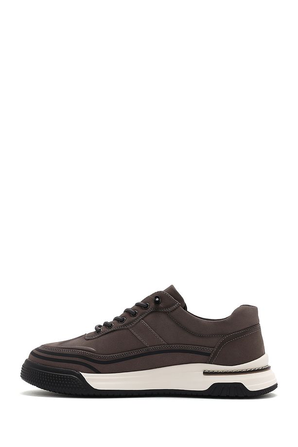 Erkek Gri Bağcıklı Kalın Tabanlı Nubuk Deri Sneaker 25SFD6935V3 - 2