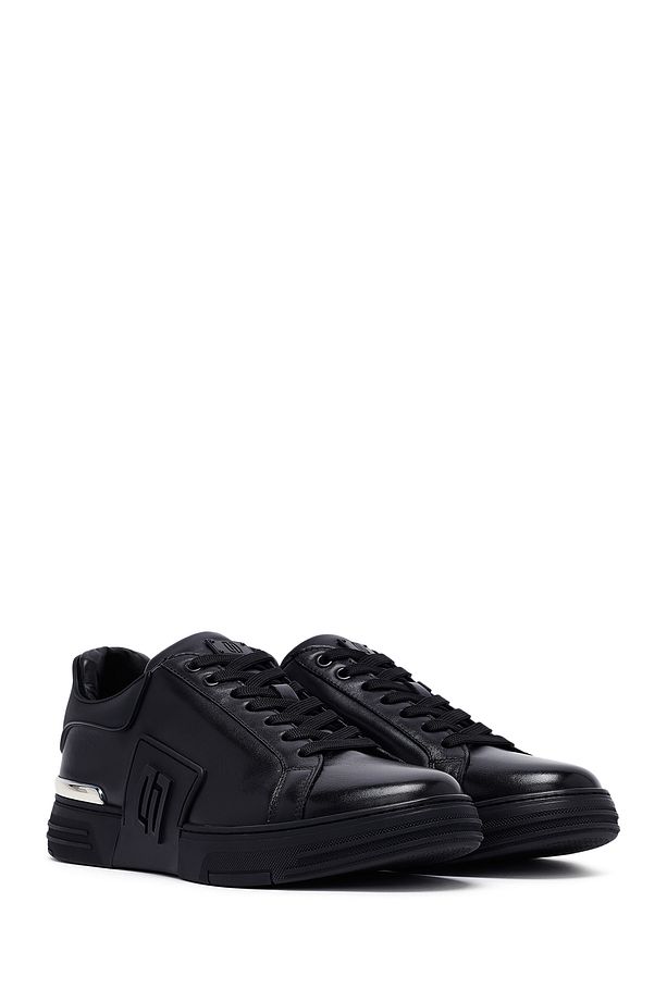 Erkek Siyah Bağcıklı Kalın Tabanlı Deri Sneaker 25SFD694318 - 3