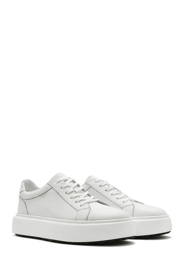 Erkek Bej Bağcıklı Kalın Tabanlı Deri Sneaker 25SFD69536F - 3