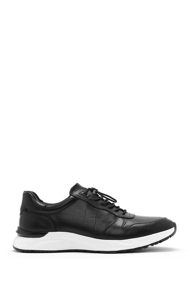 Erkek Siyah Kroko Desenli Bağcıklı Deri Sneaker 25SFD692318 - 1