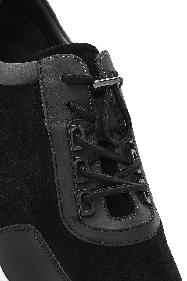 Erkek Siyah Kalın Tabanlı Bağcıklı Süet Deri Sneaker 25SFD694610 - 8