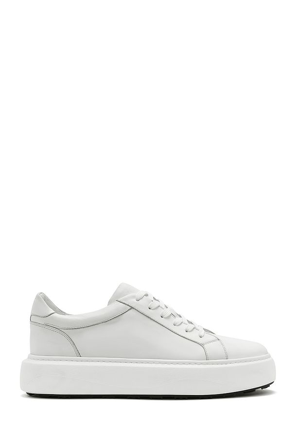 Erkek Bej Bağcıklı Kalın Tabanlı Deri Sneaker 25SFD69536F - 1