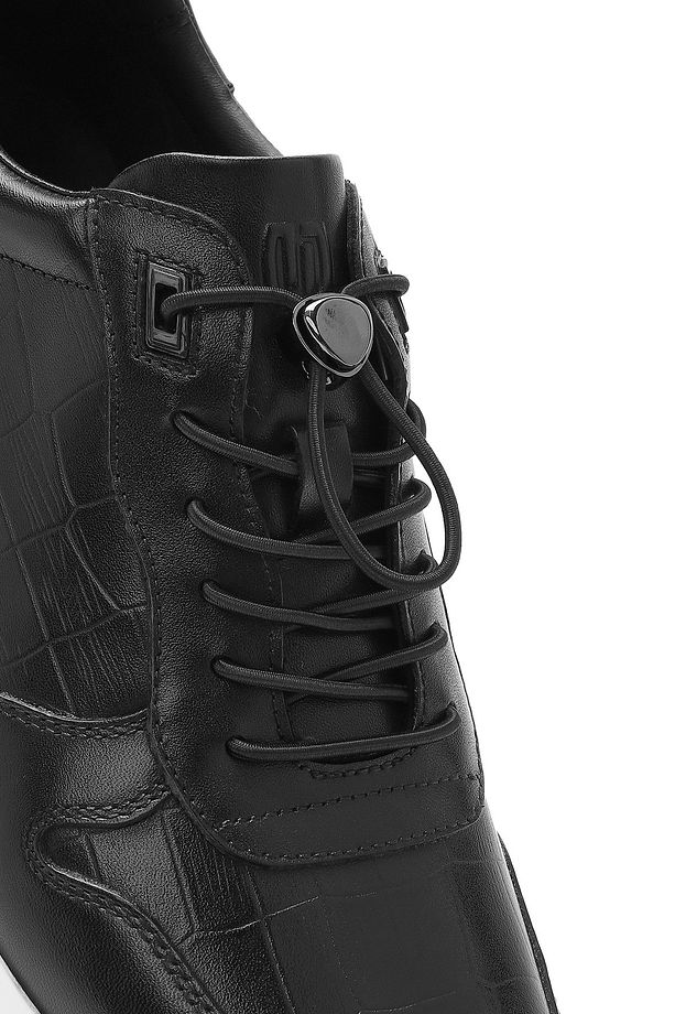Erkek Siyah Kroko Desenli Bağcıklı Deri Sneaker 25SFD692318 - 8