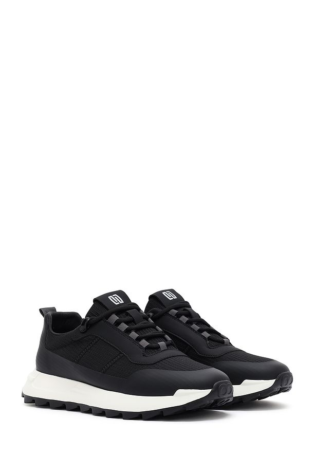 Erkek Siyah Bağcıklı Kalın Tabanlı Deri Sneaker 25SFD69536F - 3