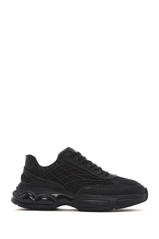 Erkek Siyah Bağcıklı Kalın Tabanlı Kumaş Sneaker 25SFD69416F - 1