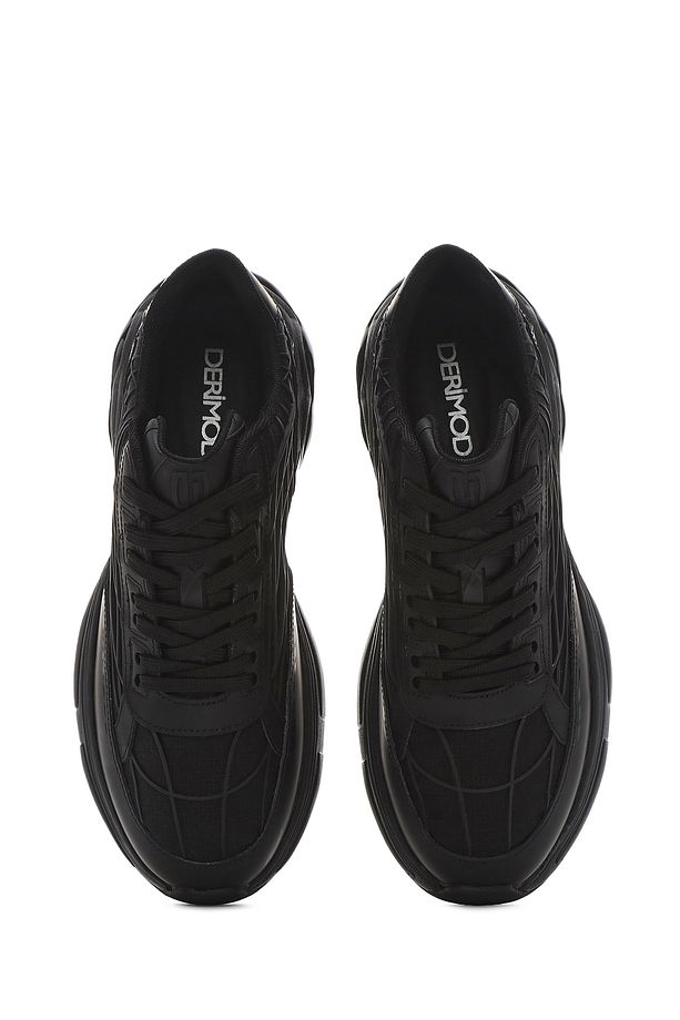 Erkek Siyah Bağcıklı Kalın Tabanlı Kumaş Sneaker 25SFD69416F - 7