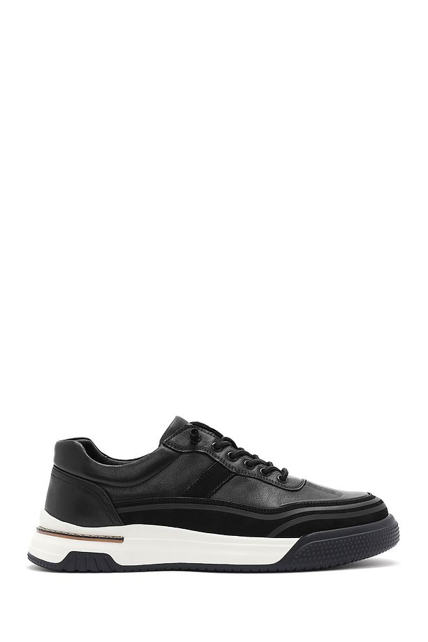 Erkek Siyah Bağcıklı Kalın Tabanlı Deri Sneaker 25SFD693518 - 1