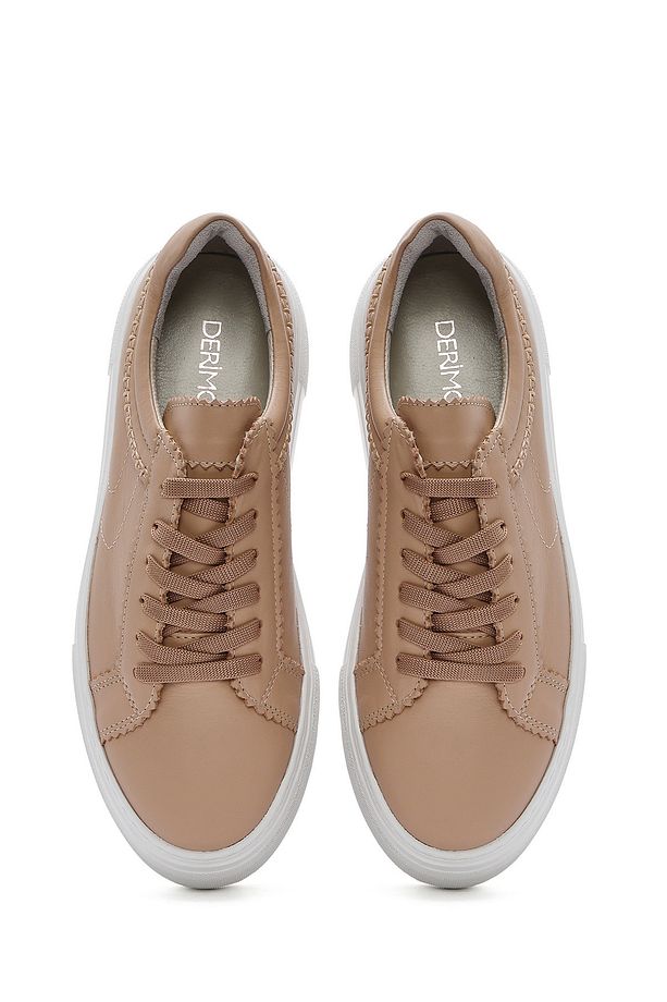 Kadın Bej Bağcıklı Kalın Tabanlı Deri Sneaker 25SFD371318 - 6