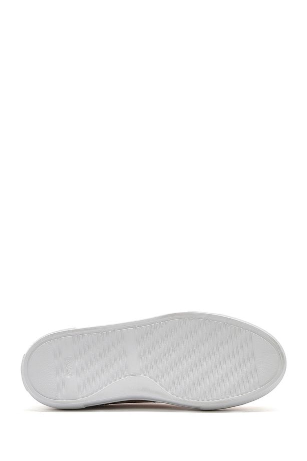 Kadın Bej Bağcıklı Kalın Tabanlı Deri Sneaker 25SFD371318 - 4
