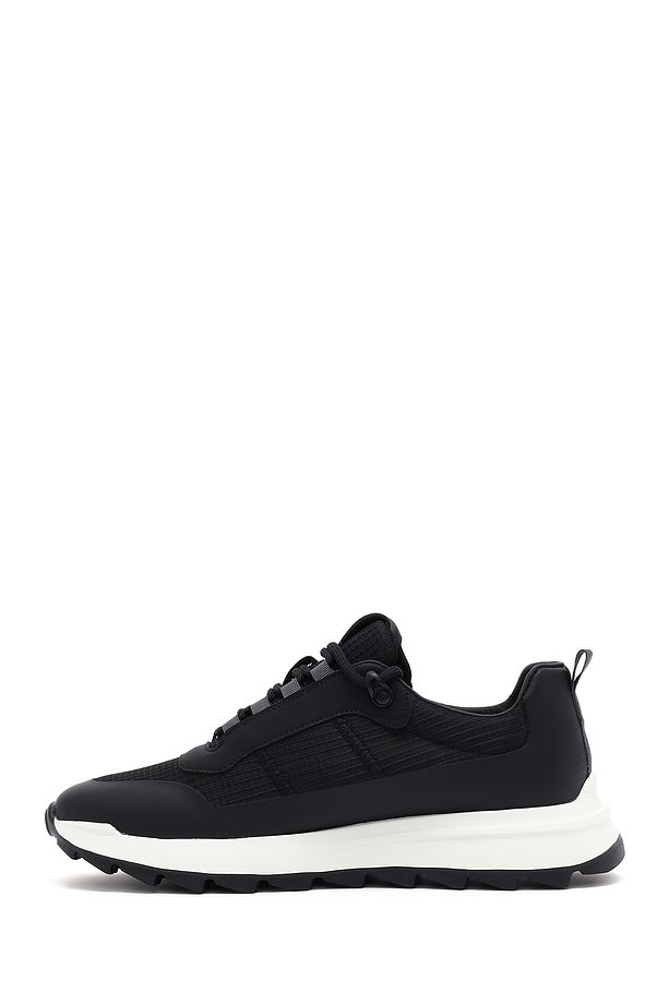 Erkek Siyah Bağcıklı Kalın Tabanlı Deri Sneaker 25SFD69536F - 2