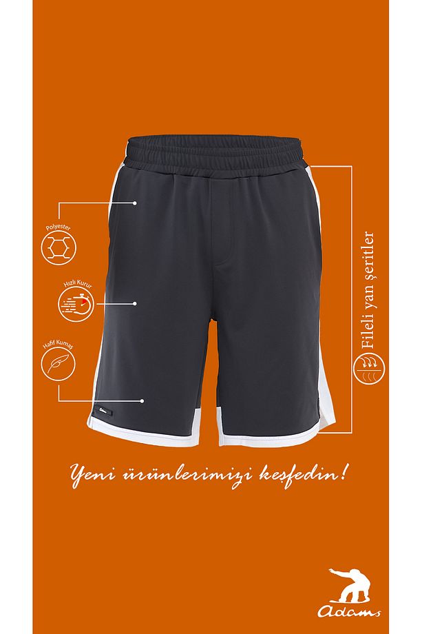 File Şeritli Polyester Erkek Spor Şort - 8