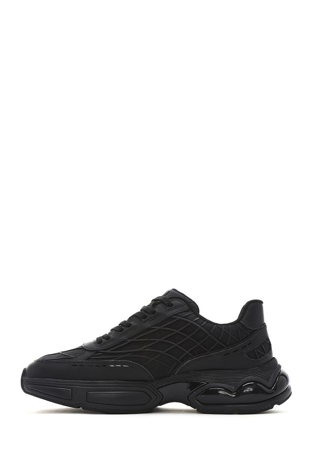 Erkek Siyah Bağcıklı Kalın Tabanlı Kumaş Sneaker 25SFD69416F - 2