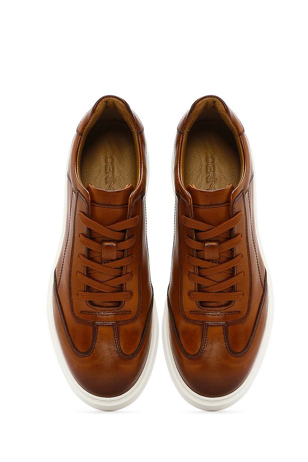 Erkek Taba Kalın Tabanlı Bağcıklı Deri Sneaker 25SFD610818 - 7