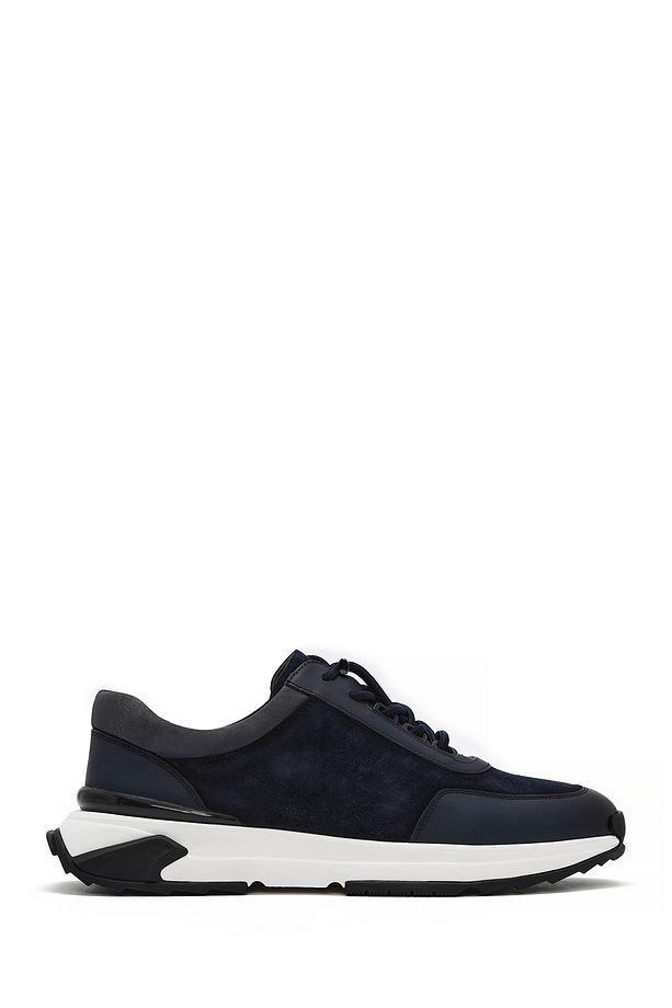 Erkek Lacivert Kalın Tabanlı Bağcıklı Süet Deri Sneaker 25SFD694610 - 1