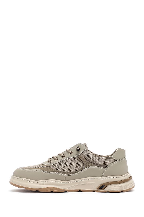 Erkek Bej Bağcıklı Deri Sneaker 25SFD693714 - 2