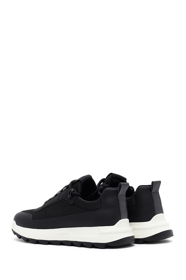Erkek Siyah Bağcıklı Kalın Tabanlı Deri Sneaker 25SFD69536F - 5