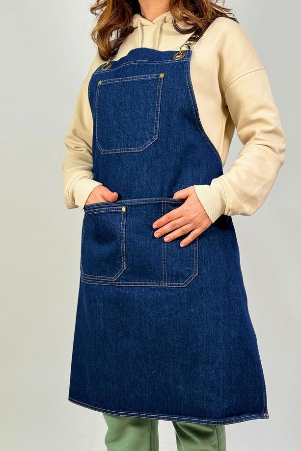 Cafe Barista Aşçı Şef Barmen Garson Seramik Çiçekçi Kot Önlük Denim - 5