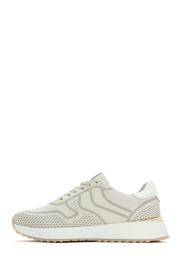 Kadın Krem Bağcıklı Kalın Tabanlı Deri Sneaker 25SFD372014 - 2