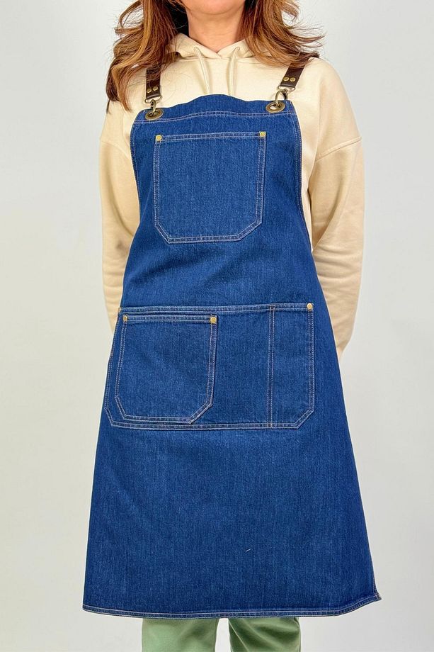Cafe Barista Aşçı Şef Barmen Garson Seramik Çiçekçi Kot Önlük Denim - 3