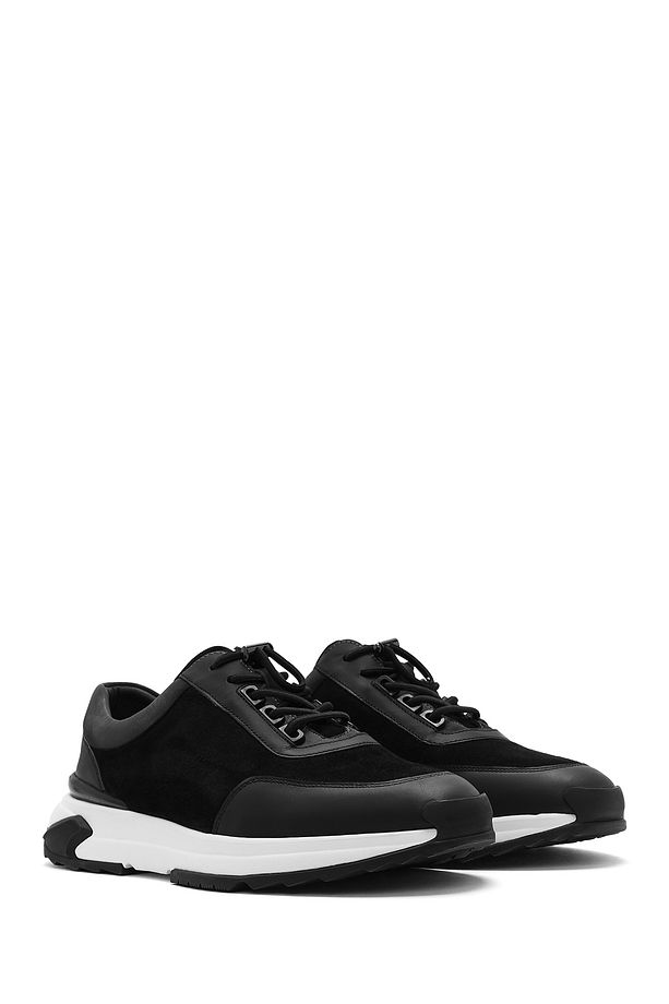 Erkek Siyah Kalın Tabanlı Bağcıklı Süet Deri Sneaker 25SFD694610 - 3