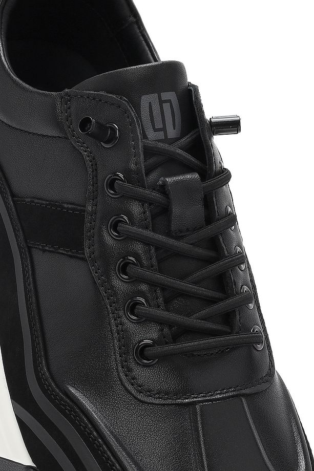 Erkek Siyah Bağcıklı Kalın Tabanlı Deri Sneaker 25SFD693518 - 8