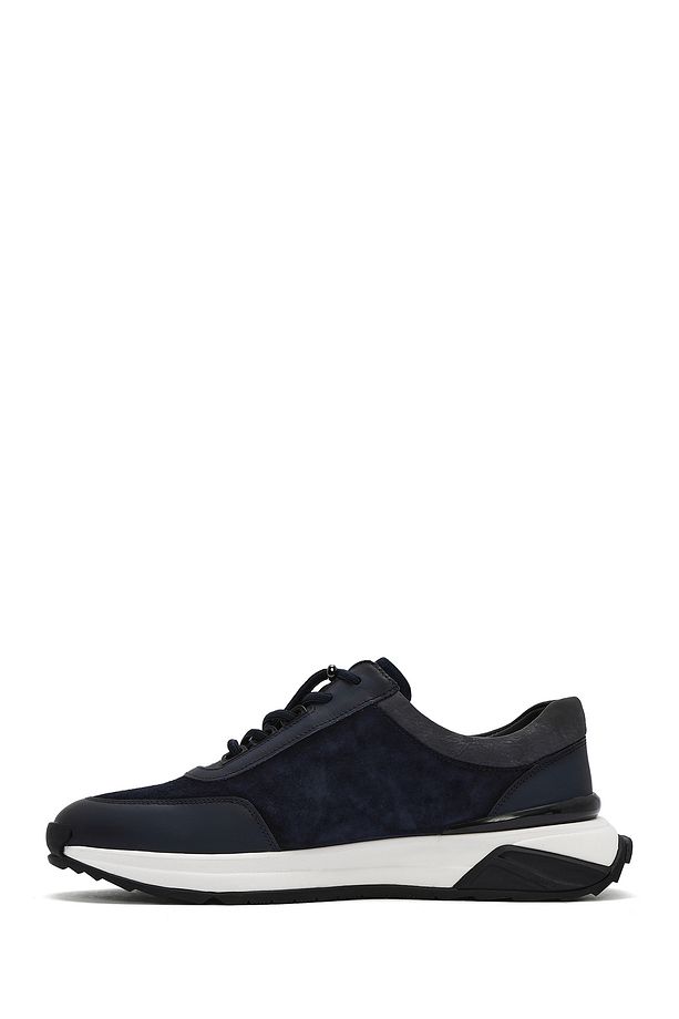 Erkek Lacivert Kalın Tabanlı Bağcıklı Süet Deri Sneaker 25SFD694610 - 2