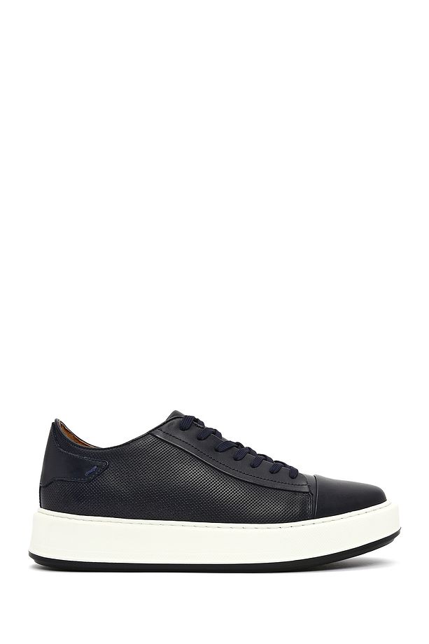 Erkek Lacivert Bağcıklı Kalın Tabanlı Deri Sneaker 25SFD610618 - 1